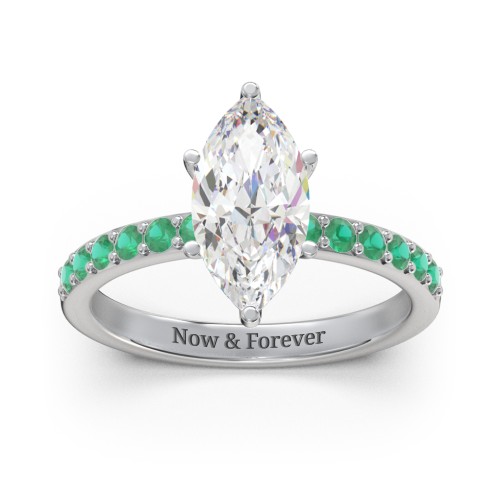 2 ct. Marquise CZ Engagement Ring with Accents – Sterling Silver with Cubic Zirconia and Emerald