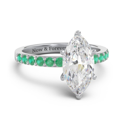 2 ct. Marquise CZ Engagement Ring with Accents – Sterling Silver with Cubic Zirconia and Emerald