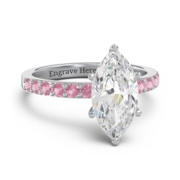 2 ct. Marquise CZ Engagement Ring with Accents in 925 Sterling Silver with Cubic Zirconia and Pink Tourmaline