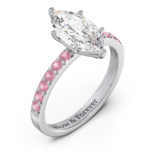 2 ct. Marquise CZ Engagement Ring with Accents – Sterling Silver with Cubic Zirconia and Pink Tourmaline