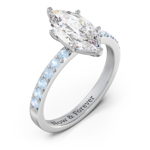 2 ct. Marquise CZ Engagement Ring with Accents – Sterling Silver with Cubic Zirconia and Blue Topaz