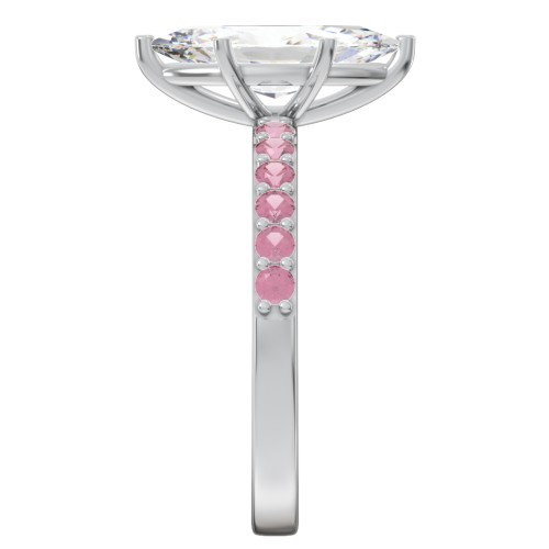 2 ct. Marquise CZ Engagement Ring with Accents – Sterling Silver with Cubic Zirconia and Pink Tourmaline