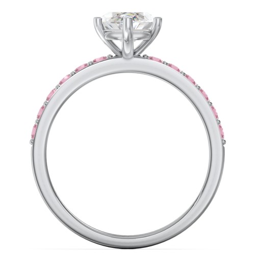 2 ct. Marquise CZ Engagement Ring with Accents – Sterling Silver with Cubic Zirconia and Pink Tourmaline