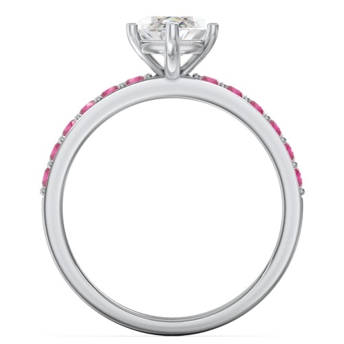 2 ct. Marquise CZ Engagement Ring with Accents – Sterling Silver with Cubic Zirconia and Ruby