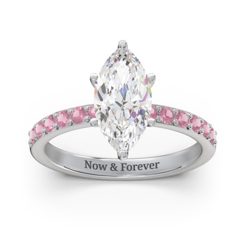 2 ct. Marquise CZ Engagement Ring with Accents – Sterling Silver with Cubic Zirconia and Pink Tourmaline