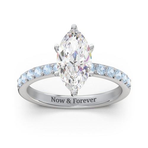 2 ct. Marquise CZ Engagement Ring with Accents – Sterling Silver with Cubic Zirconia and Blue Topaz