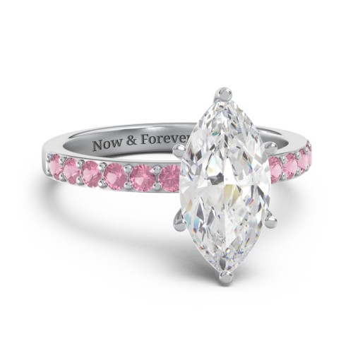 2 ct. Marquise CZ Engagement Ring with Accents – Sterling Silver with Cubic Zirconia and Pink Tourmaline