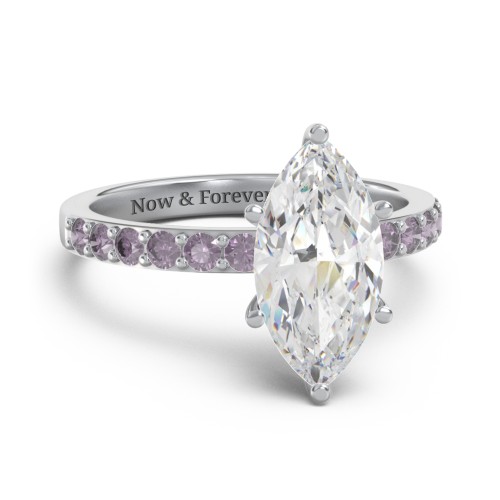 2 ct. Marquise CZ Engagement Ring with Accents – Sterling Silver with Cubic Zirconia and Alexandrite