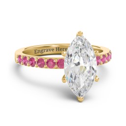 2 ct. Marquise CZ Engagement Ring with Accents in 10K Solid Yellow Gold with Cubic Zirconia and Ruby
