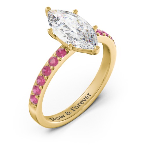 2 ct. Marquise CZ Engagement Ring with Accents – 10K Yellow Gold with Cubic Zirconia and Ruby