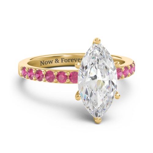 2 ct. Marquise CZ Engagement Ring with Accents – 10K Yellow Gold with Cubic Zirconia and Ruby