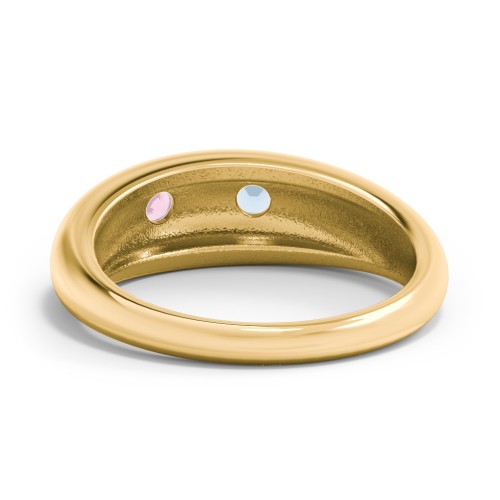 Round Stone Dome Ring – 18K Gold Plated Silver with Pink Tourmaline and Blue Topaz