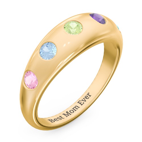 Round Stone Dome Ring – 18K Gold Plated Silver with Pink Tourmaline, Blue Topaz, Peridot, Amethyst, and Mint Premium Zirconia