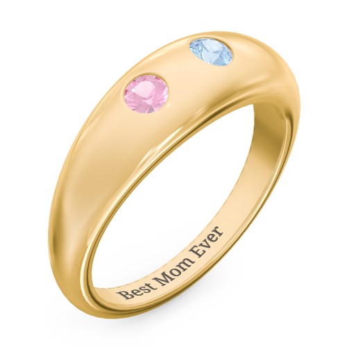 Round Stone Dome Ring – 18K Gold Plated Silver with Pink Tourmaline and Blue Topaz