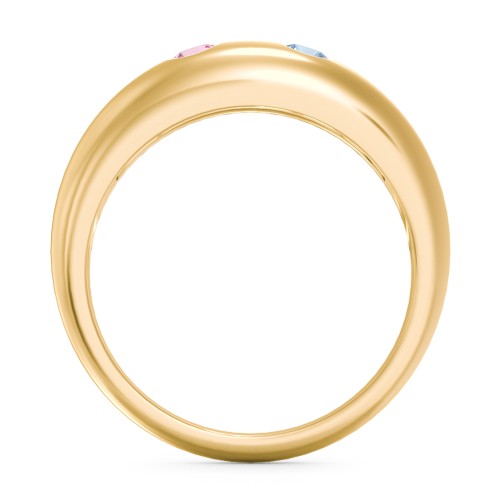 Round Stone Dome Ring – 18K Gold Plated Silver with Pink Tourmaline and Blue Topaz
