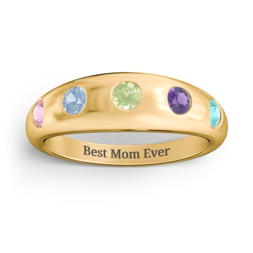 Round Stone Dome Ring – 18K Gold Plated Silver with Pink Tourmaline, Blue Topaz, Peridot, Amethyst, and Mint Premium Zirconia
