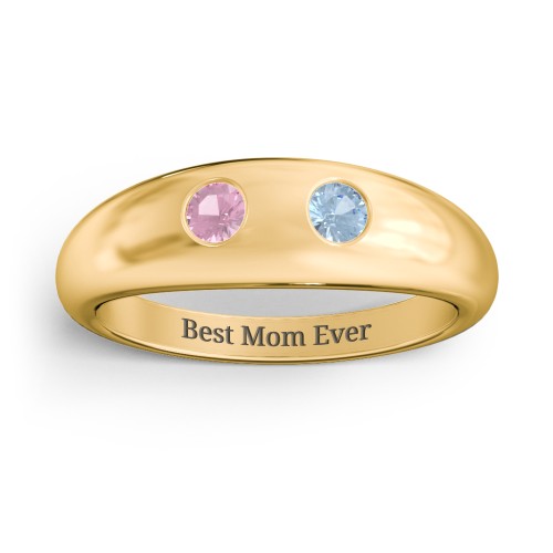 Round Stone Dome Ring – 18K Gold Plated Silver with Pink Tourmaline and Blue Topaz