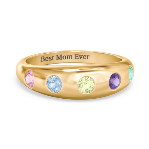 Round Stone Dome Ring – 18K Gold Plated Silver with Pink Tourmaline, Blue Topaz, Peridot, Amethyst, and Mint Premium Zirconia