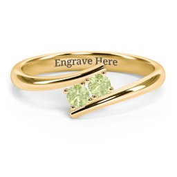 2 Birthstone Bypass Ring in 18K Gold Plated Silver with Peridot