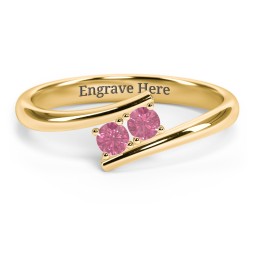 2 Birthstone Bypass Ring in 18K Gold Plated Silver with Pink Tourmaline