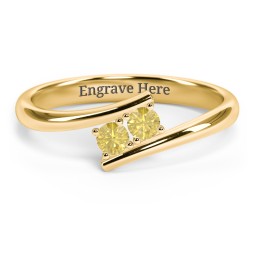 2 Birthstone Bypass Ring in 18K Gold Plated Silver with Citrine