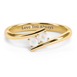 2 Birthstone Bypass Ring in 18K Gold Plated Silver with Opal