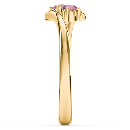 2 Birthstone Bypass Ring – 18K Gold Plated Silver with Pink Tourmaline