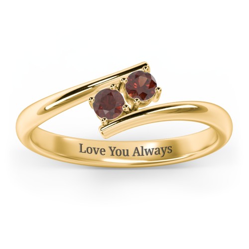 2 Birthstone Bypass Ring – 18K Gold Plated Silver with Garnet
