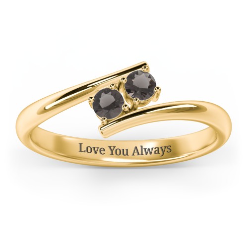 2 Birthstone Bypass Ring – 18K Gold Plated Silver with Smokey Quartz
