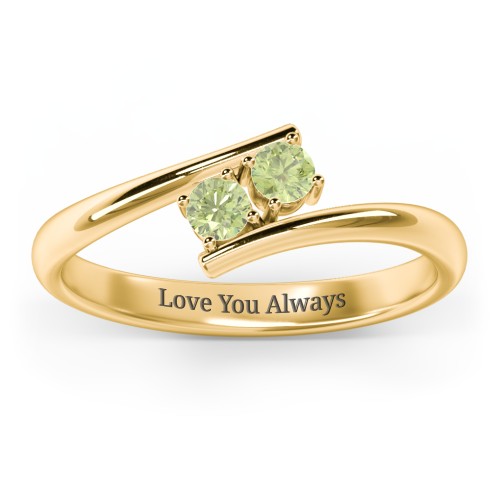 2 Birthstone Bypass Ring – 18K Gold Plated Silver with Peridot