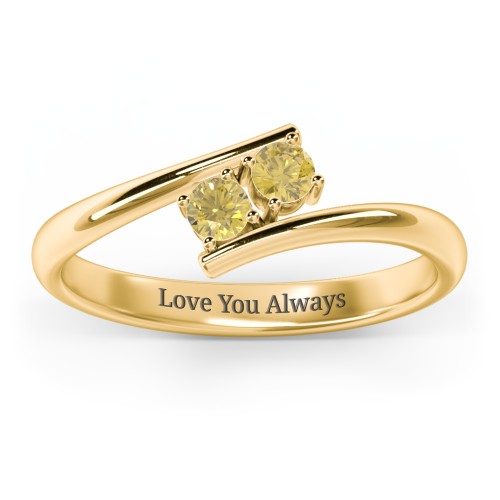 2 Birthstone Bypass Ring – 18K Gold Plated Silver with Citrine