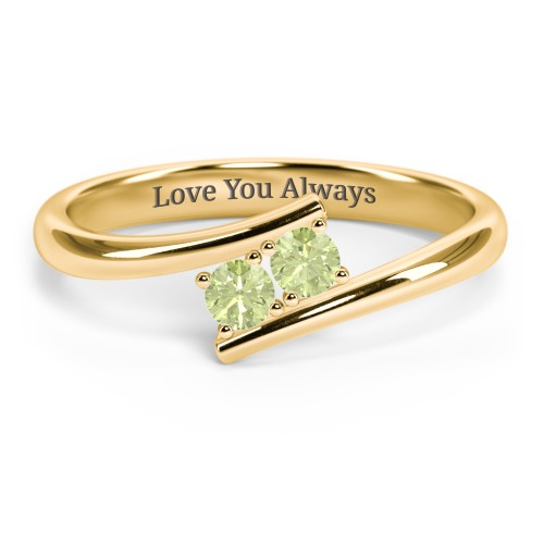 2 Birthstone Bypass Ring – 18K Gold Plated Silver with Peridot