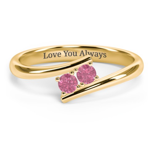 2 Birthstone Bypass Ring – 18K Gold Plated Silver with Pink Tourmaline