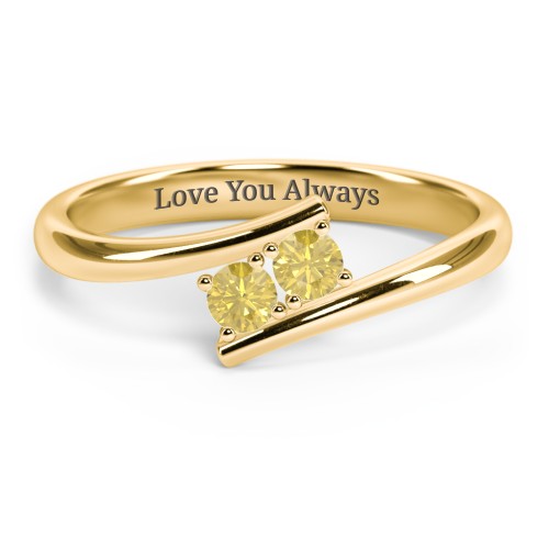 2 Birthstone Bypass Ring – 18K Gold Plated Silver with Citrine