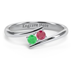 2 Birthstone Bypass Ring in 925 Sterling Silver with Emerald and Ruby