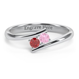 2 Birthstone Bypass Ring in 925 Sterling Silver with Garnet and Pink Tourmaline