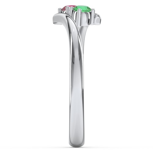 2 Birthstone Bypass Ring – Sterling Silver with Emerald and Ruby