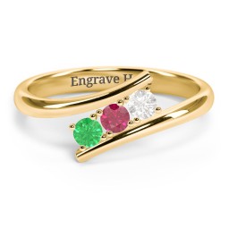 3 Birthstone Bypass Ring in 10K Solid Yellow Gold with Emerald, Ruby, and Cubic Zirconia