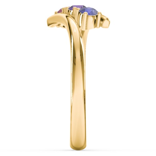 3 Birthstone Bypass Ring – 10K Yellow Gold with Blue Sapphire, Amethyst, and Ruby