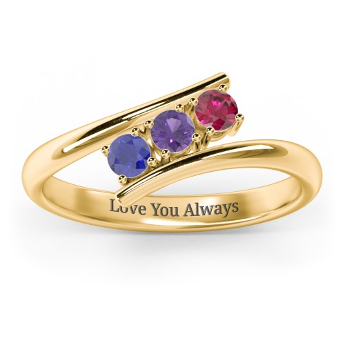 3 Birthstone Bypass Ring – 10K Yellow Gold with Blue Sapphire, Amethyst, and Ruby