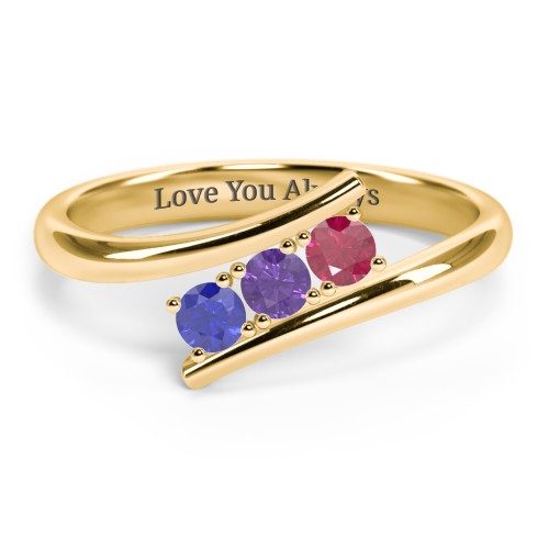 3 Birthstone Bypass Ring – 10K Yellow Gold with Blue Sapphire, Amethyst, and Ruby