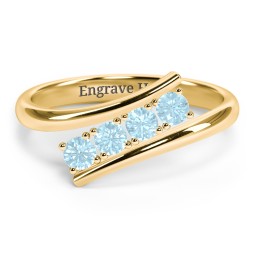 4 Birthstone Bypass Ring in 18K Gold Plated Silver with Blue Topaz