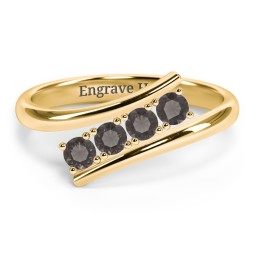 4 Birthstone Bypass Ring in 18K Gold Plated Silver with Smokey Quartz
