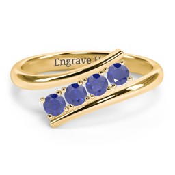 4 Birthstone Bypass Ring in 18K Gold Plated Silver with Blue Sapphire