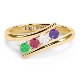 4 Birthstone Bypass Ring in 10K Solid Yellow Gold with Emerald, Ruby, Cubic Zirconia, and Amethyst