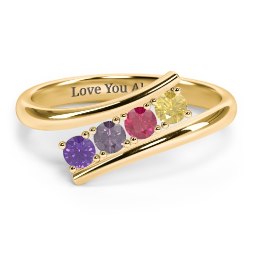 4 Birthstone Bypass Ring – 10K Yellow Gold with Amethyst, Alexandrite, Ruby, and Citrine