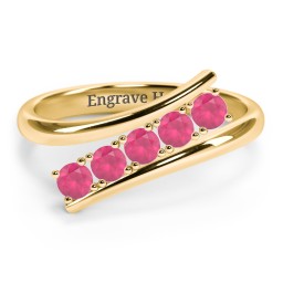 5 Birthstone Bypass Ring in 18K Gold Plated Silver with Ruby