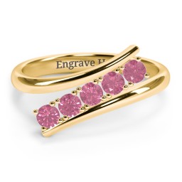 5 Birthstone Bypass Ring in 18K Gold Plated Silver with Pink Tourmaline