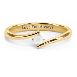 Birthstone Bypass Ring in 18K Gold Plated Silver with Opal