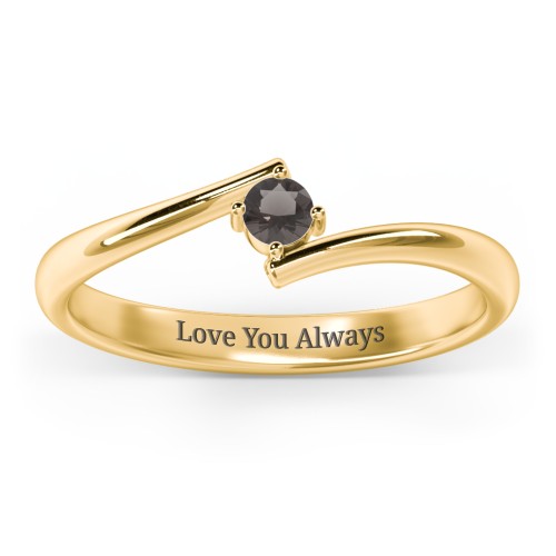 Birthstone Bypass Ring – 18K Gold Plated Silver with Smokey Quartz